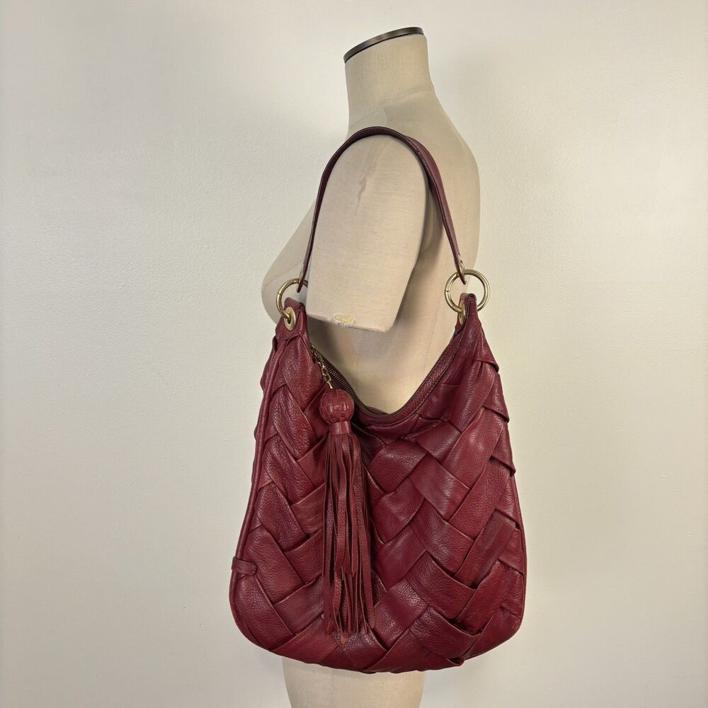 Cole Haan Prudence Hobo Woven Leather Bag in Rich Burgundy